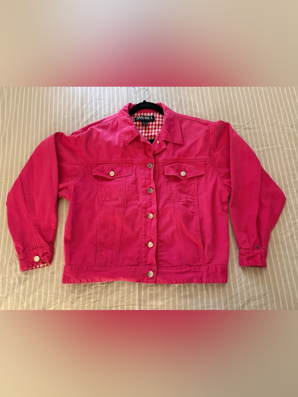 Vintage American Perry Ellis Pink Button-Front Denim Jacket